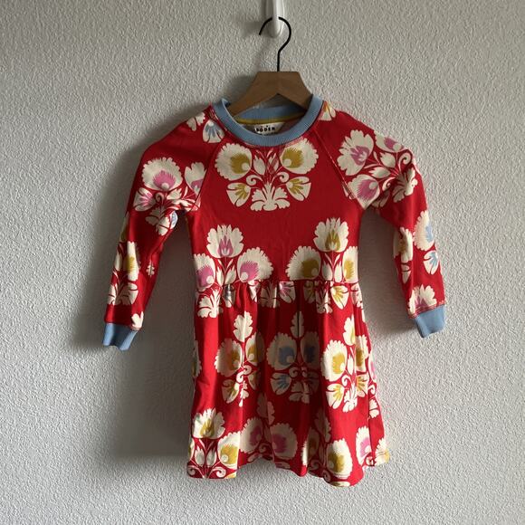 Mini Boden Girls Sweatshirt Dress Red Folk Floral Print Size 5-6 NWOT - Picture 1 of 3